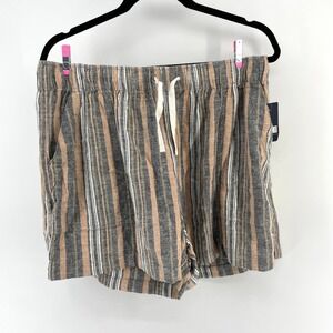 NWT Lucky Brand Linen Blend Striped Lounge Shorts Womens Large Tan Black White